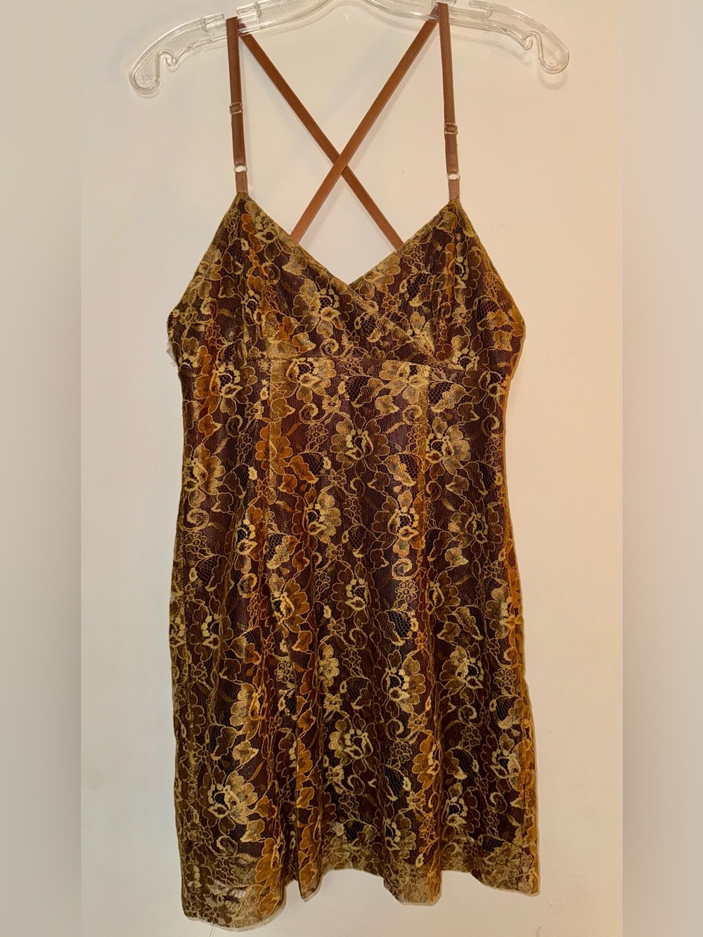 Vintage 90’s from Aritzia Dollhouse Lace Floral Slip Dress in Bronze & Brown M